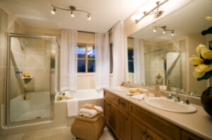 Bathroom with updated track lighting