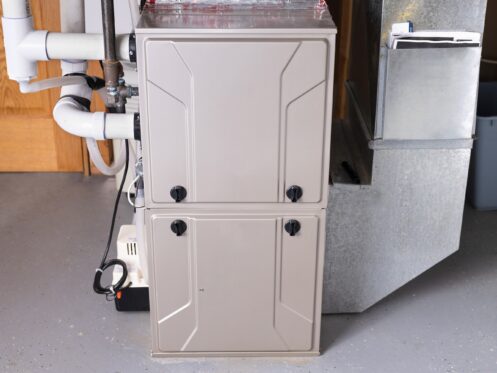 Residential furnace installed in a home