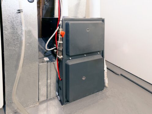 A home high energy efficient furnace in a basement